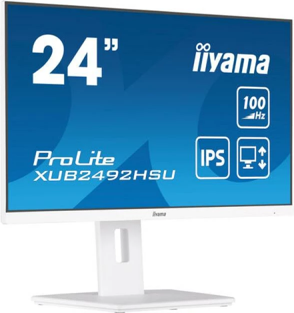 Monitor iiyama ProLite XUB2492HSU-W6 24", IPS, 100Hz, AdaptiveSync, altoparlantë, HDMI/DisplayPort, USB 3.2, qëndrim i rregullueshëm 150mm, i bardhë