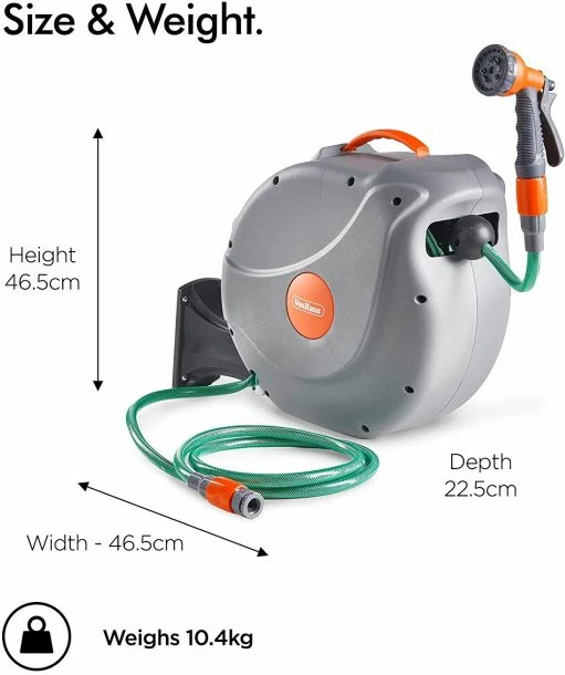 mbajtës zorre muri VonHaus 2500013, 30m, rrotullim automatik, pistoletë spërkatëse 8-funksione, rrotullim 180°, gri/jeshile