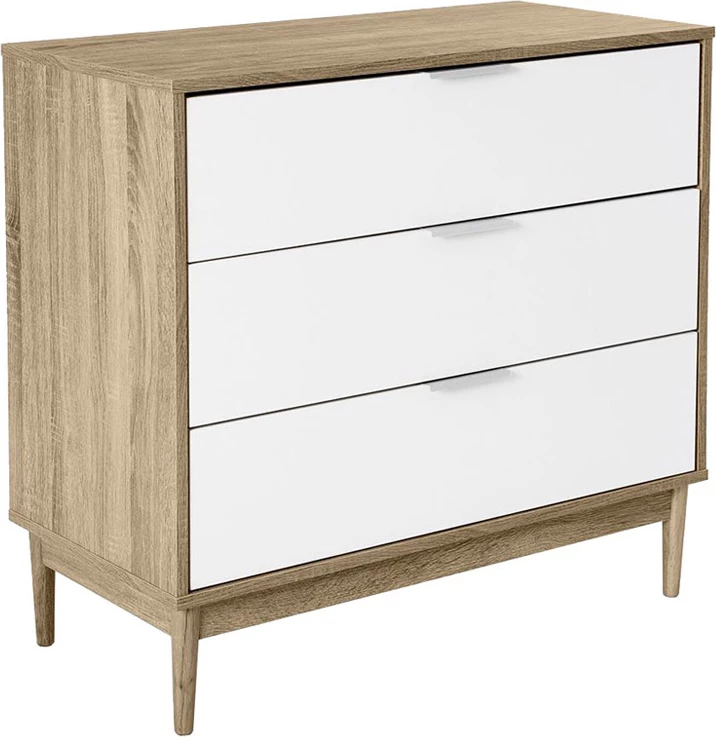 Komodë me 3 sirtarë, ngjyrë sonoma dhe e bardhë, 80x39.5x77 cm