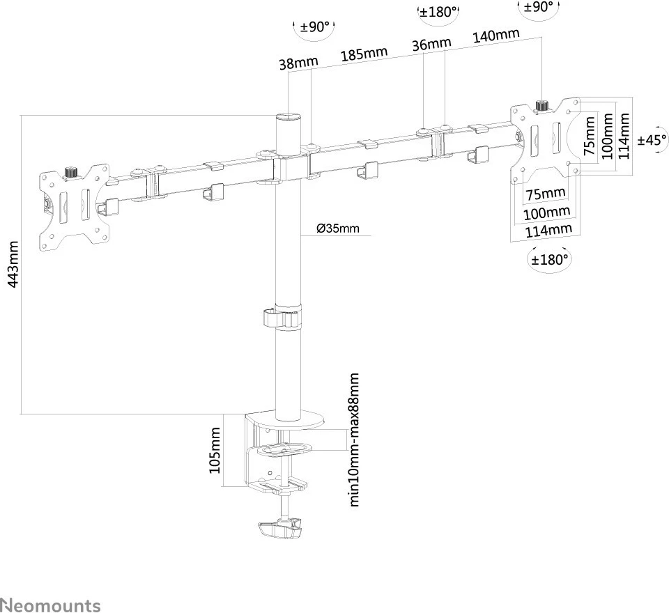 Krah monitori Neomounts Newstar FPMA-D550DBLACK, 8 kg, 10"-32", i zi