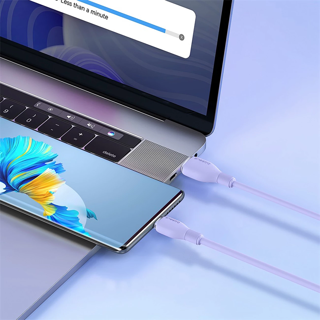 Kabllo Baseus Pudding USB-A në USB-C 2m, 100W, Vjollcë