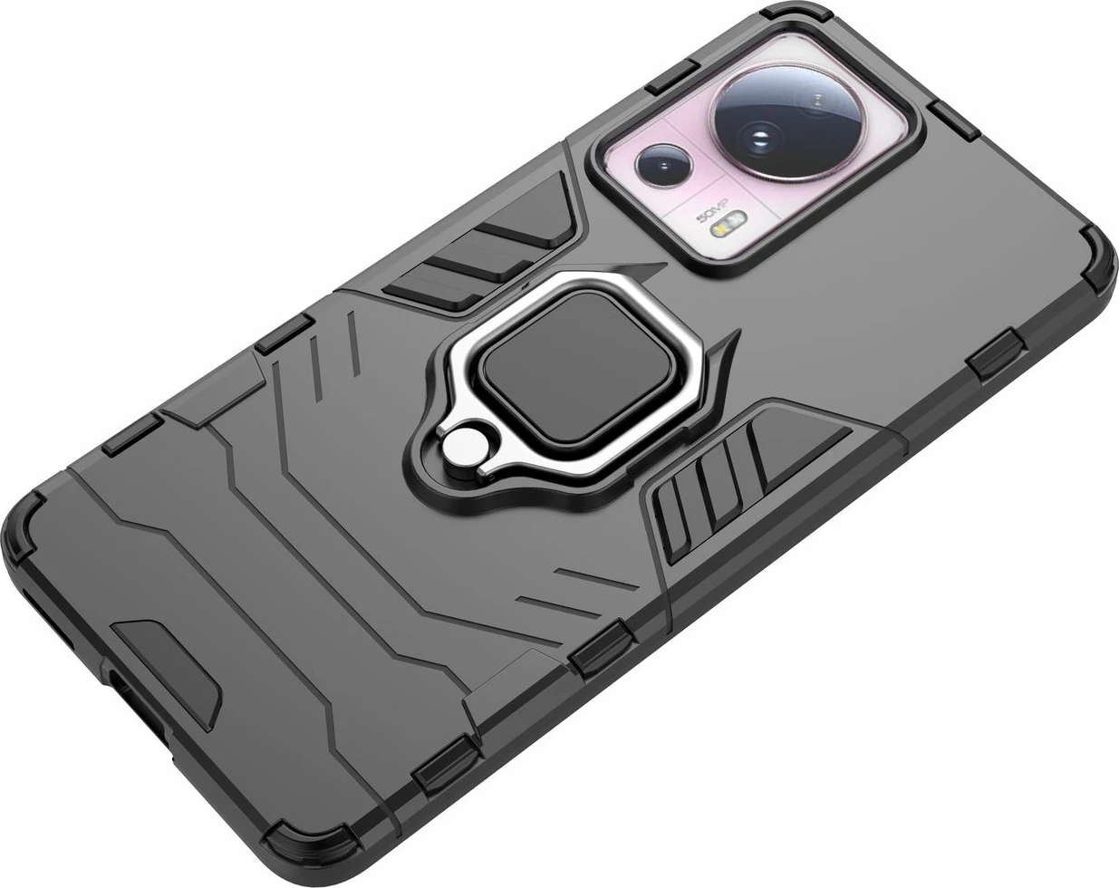 Mbështjellës Hurtel Ring Armor për Xiaomi 13 Lite, me unazë mbajtëse, i zi