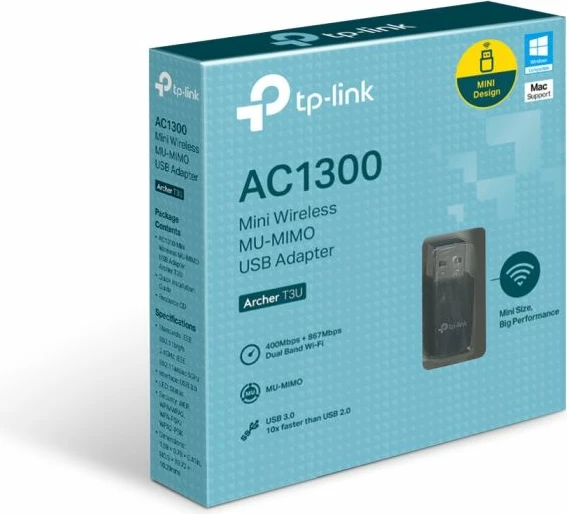 Adapter Wi‑Fi USB TP-LINK Archer T3U AC1300 Dual Band USB 3.0 MU‑MIMO, i zi