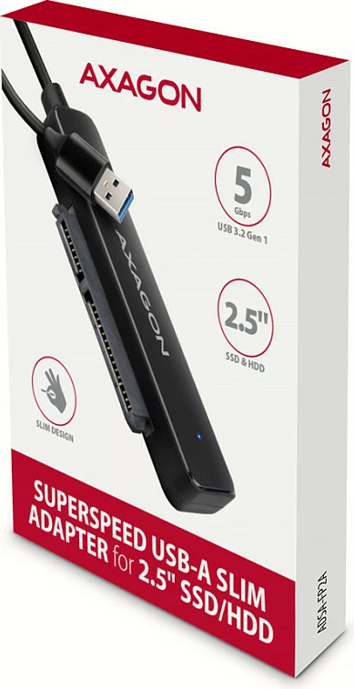 Adapter USB në SATA Axagon ADSA-FP2A, USB 3.2 Gen1, SATA 6G, për HDD/SSD 2.5", i zi