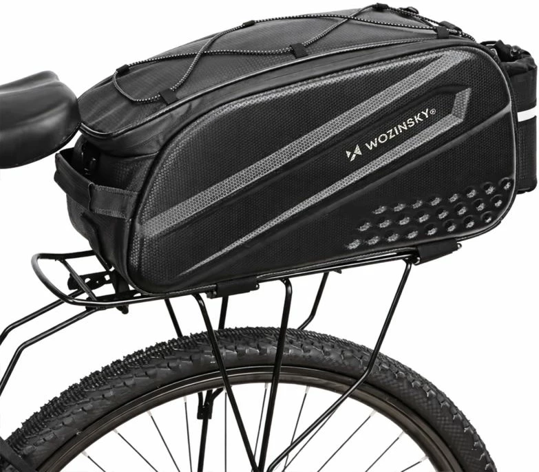 Çantë bagazhi për biçikletë Wozinsky me rrip të gjatë dhe xhepa anësorë të zgjerueshëm, e zezë