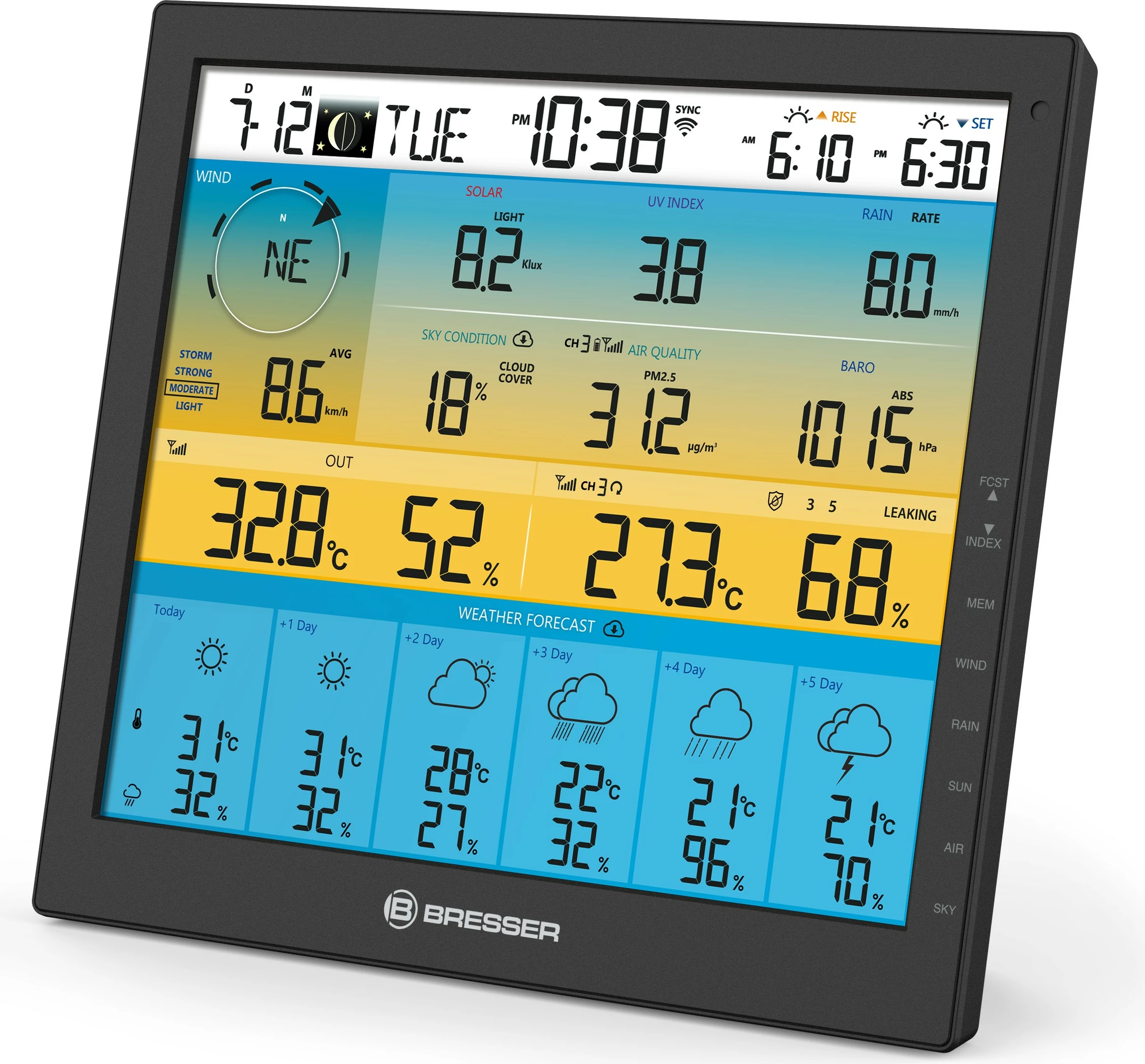 Stacion moti Bresser Wetter Center 7-in-1 solar 6-Tage 4cast Pro SF, i bardhë