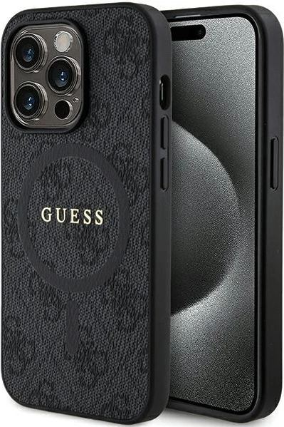Mbështjellës Guess 4G Collection Leather Metal Logo MagSafe për iPhone 14 Pro Max, e zezë