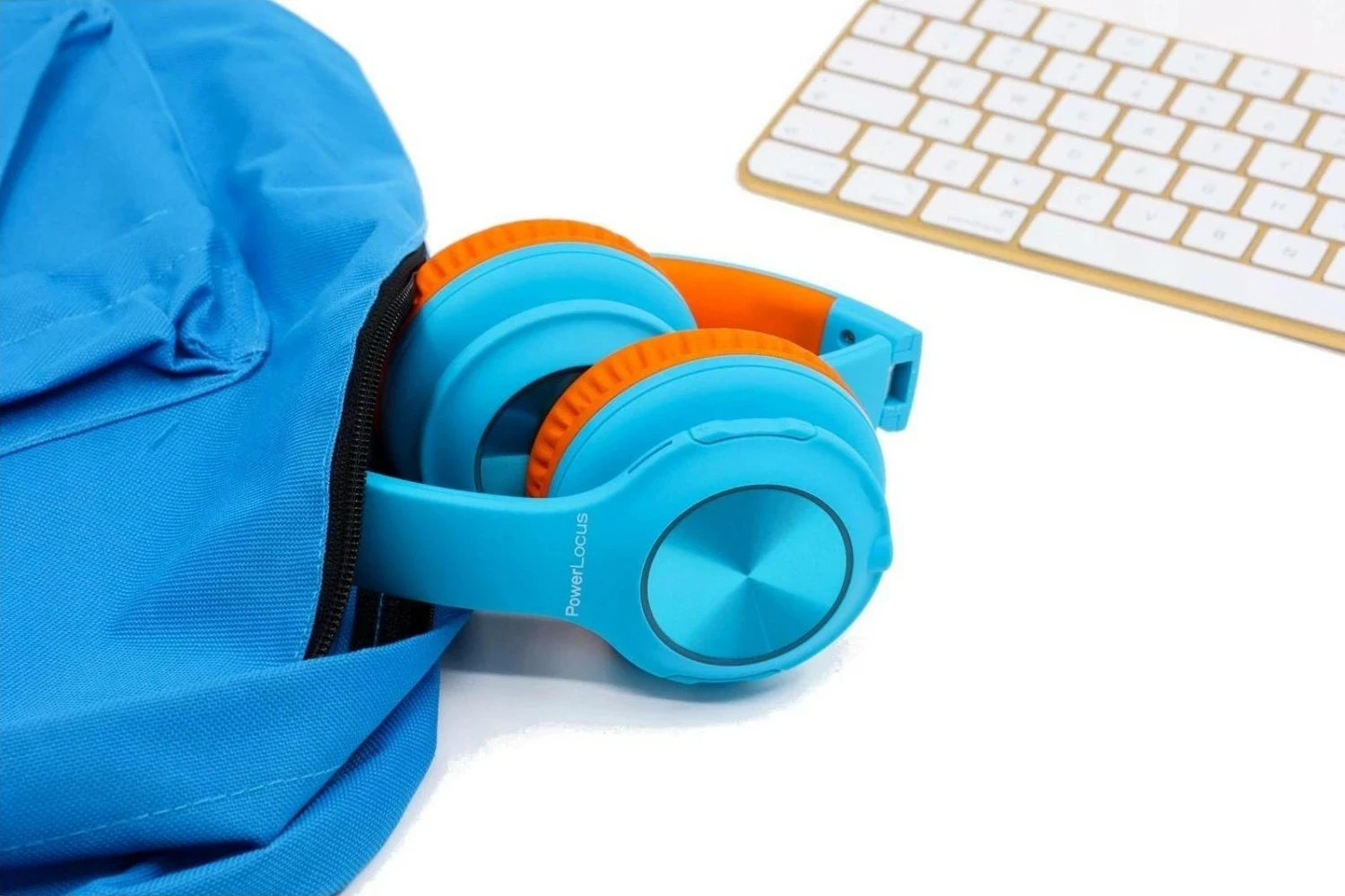 Kufje PowerLocus PLED Kids, Bluetooth, LED, on-ear, kaltër/portokalli