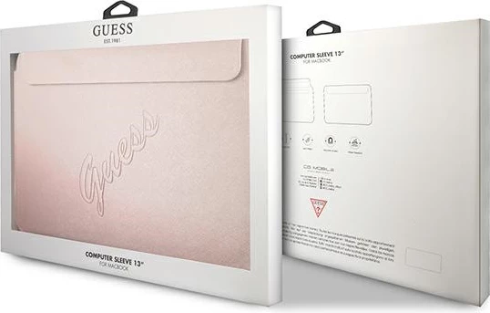 Mbështjellës Guess Saffiano Script për laptop 13", rozë