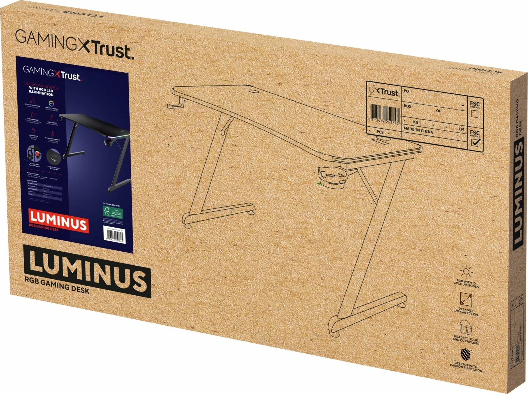 Tavolinë gaming Trust Luminus me ndriçim RGB, 120 x 60 cm
