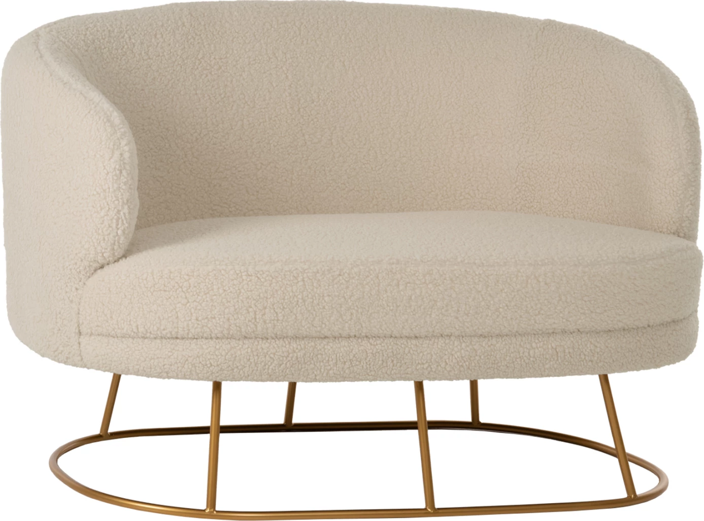 Divan dy vendësh ARIEN FH8492.20 pëlhurë boucle ngjyrë krem dhe bazë metalike e artë 130x75x85Hcm