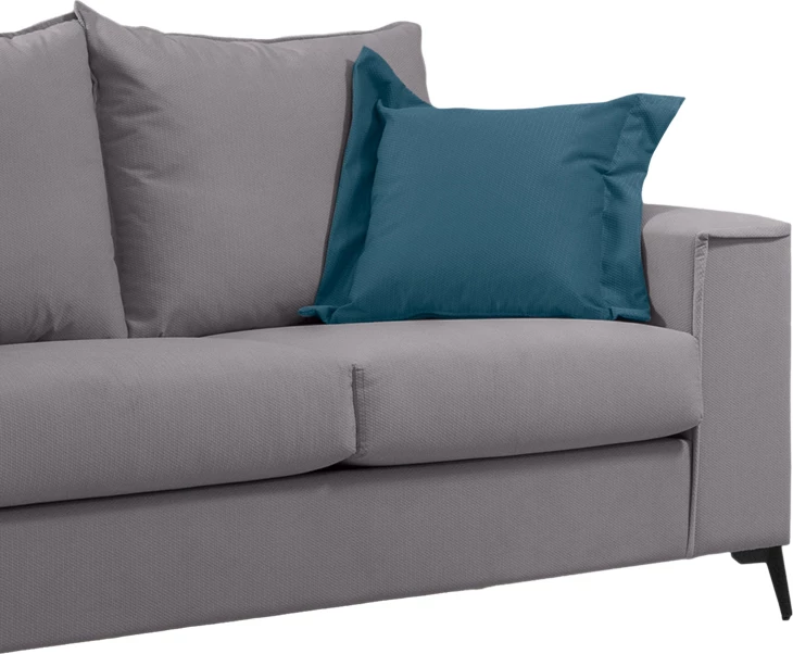 Set divanësh Verona 2 copë, pëlhurë gri e çelët me jastëkë ngjyrë blu