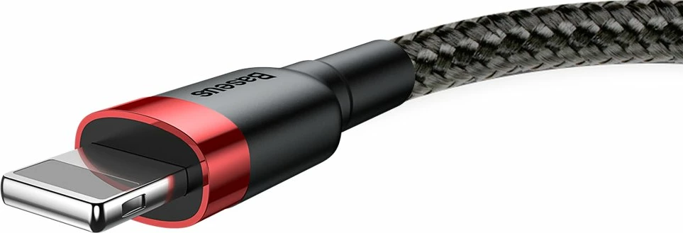 Kabllo Baseus Cafule CALKLF-A19, USB-A në Lightning, 0.5m, 2.4A, e zezë/kuqe
