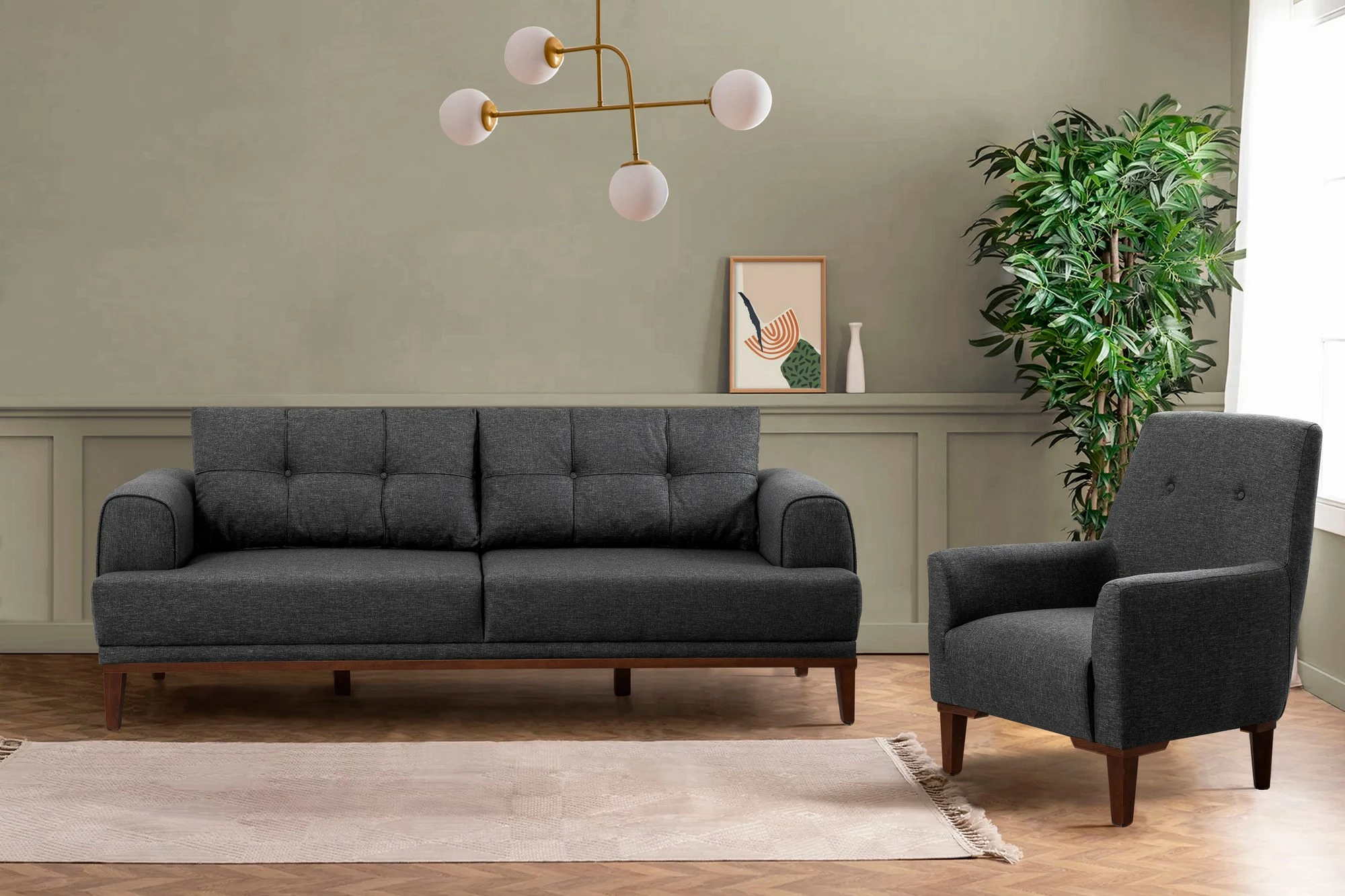 Set divani Atelier del Sofa, Vina, antracit, dru arre