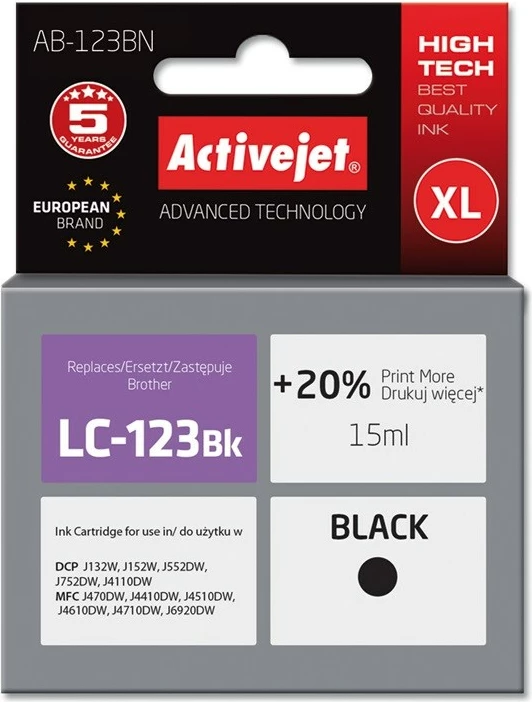 Activejet ngjyrë zëvendësuese për printer Brother, Supreme; 15 ml, e zezë