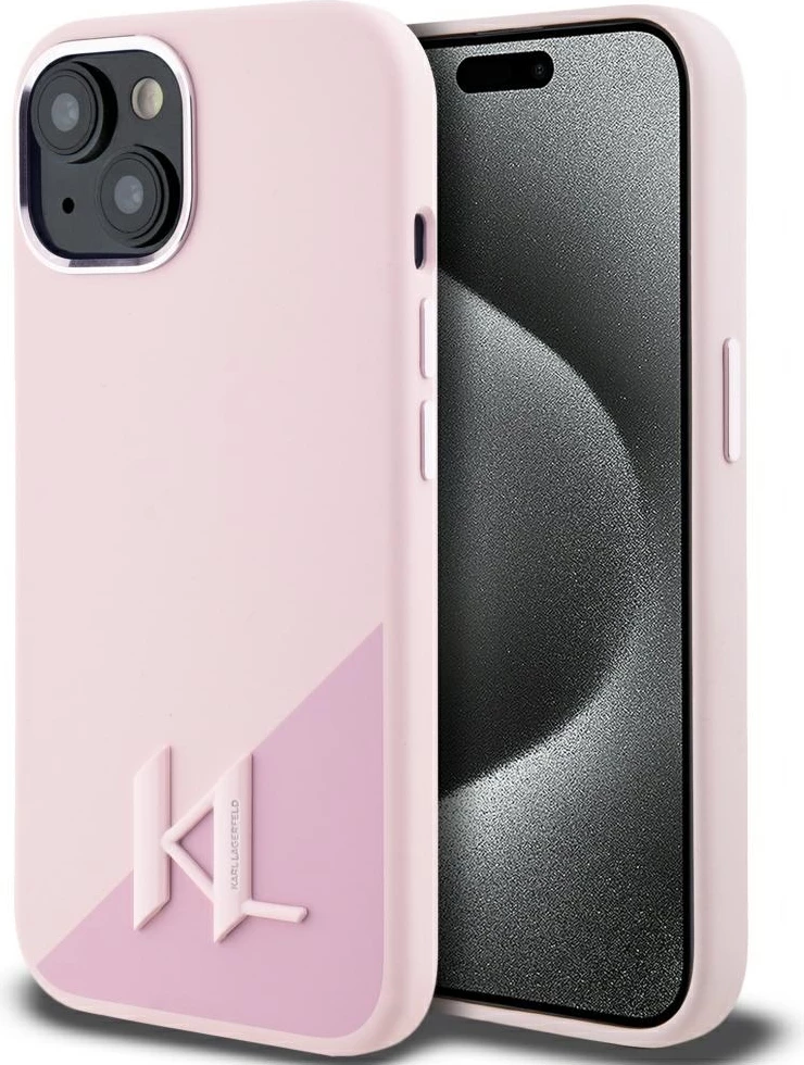 Mbështjellës Karl Lagerfeld Silicone Shadow Metal Initial MagSafe për iPhone 15, Rozë