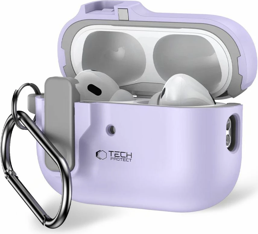 Mbështjellës Tech-Protect Slim Hook për AirPods Pro/Pro 2, me karabiner, Violet