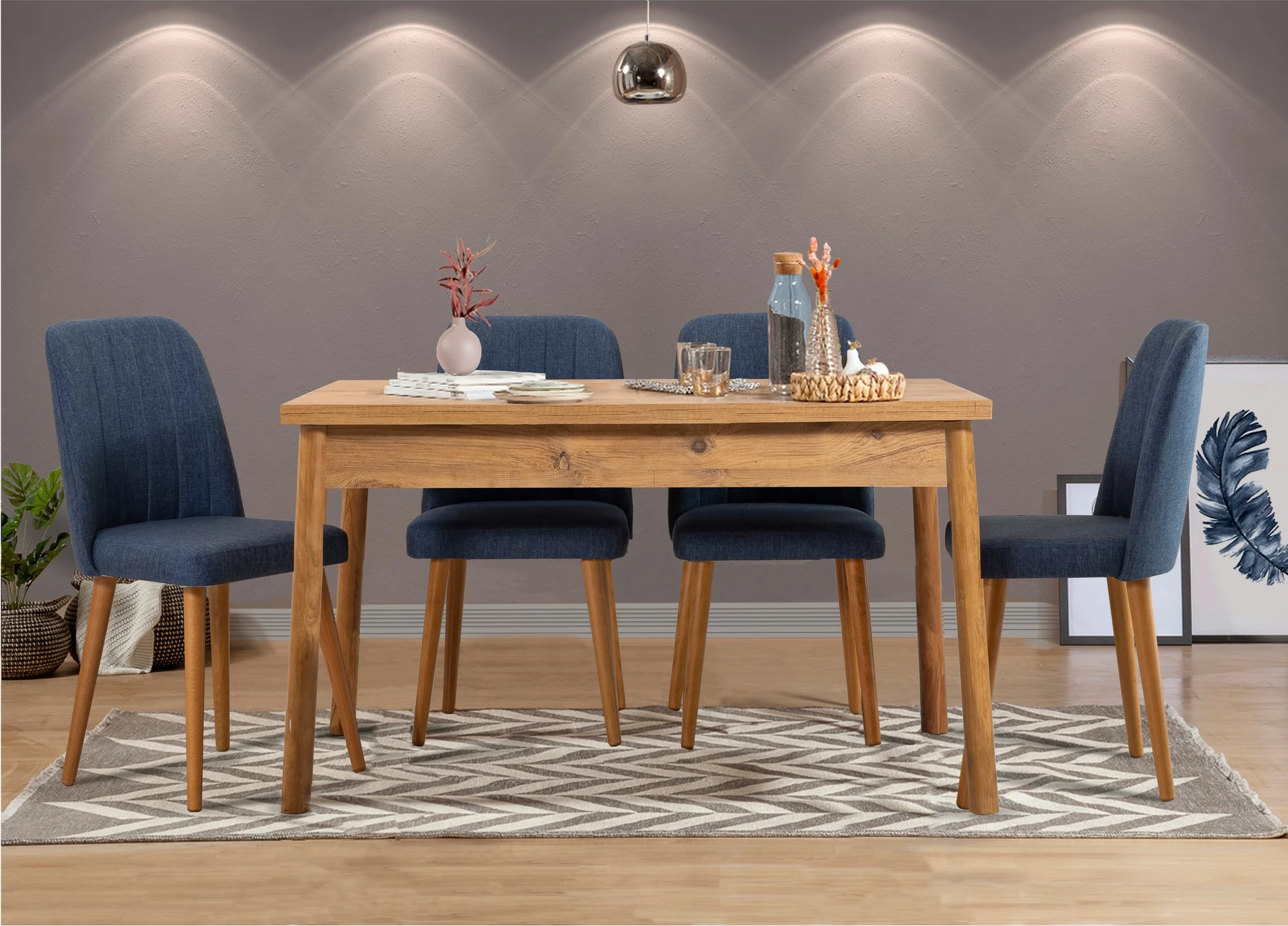 Tavolinë me karrige (5 copë), Skye Decor, ngjyrë pishë Atlantike-Navy Blue