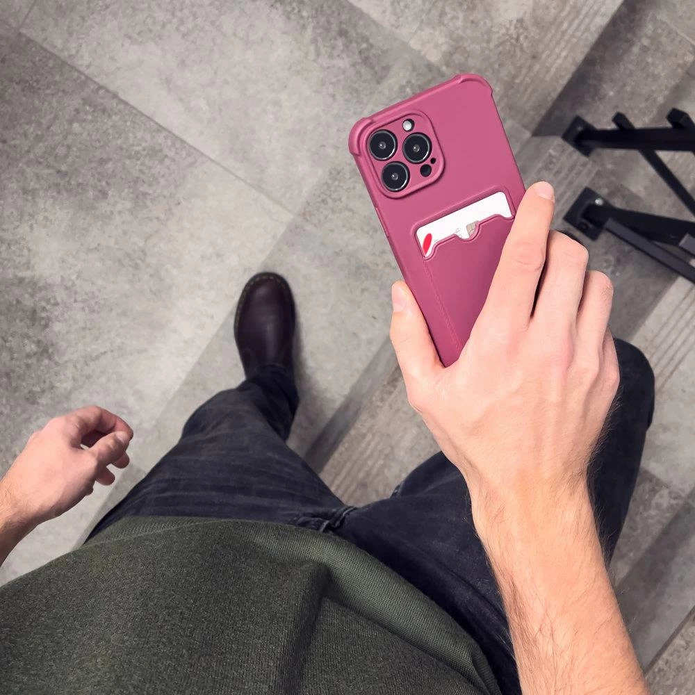 Mbështjellës Hurtel për iPhone 11 Pro Max, silikon, xhep për kartela, i kuq