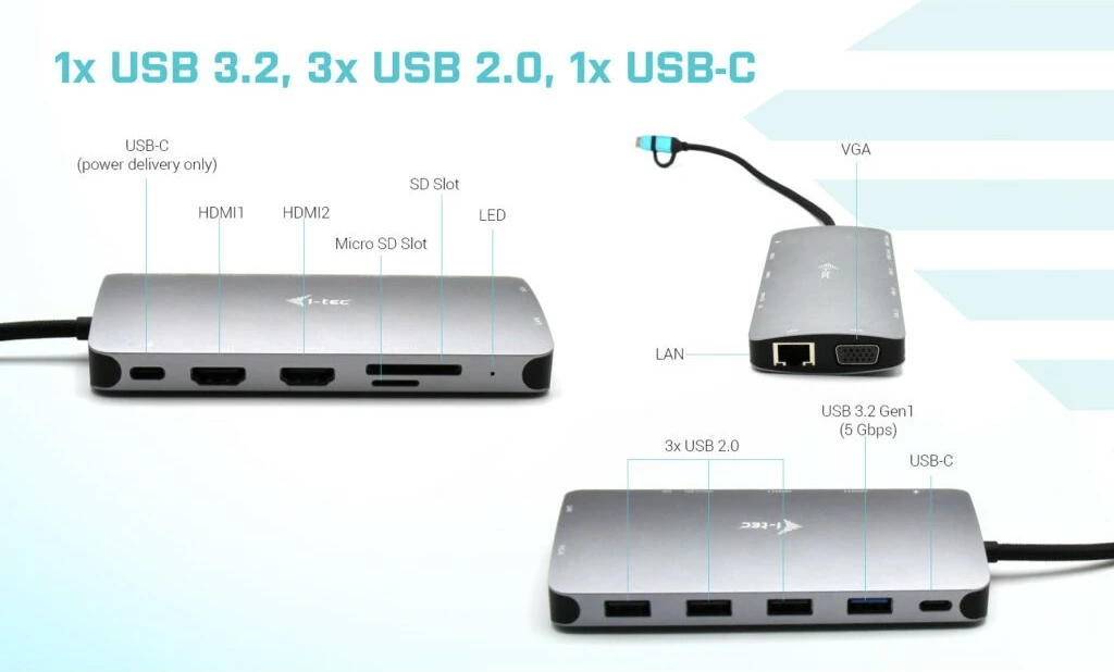 Docking station I-Tec USB 3.0/USB-C/Thunderbolt, 3x display, 100W, argjend