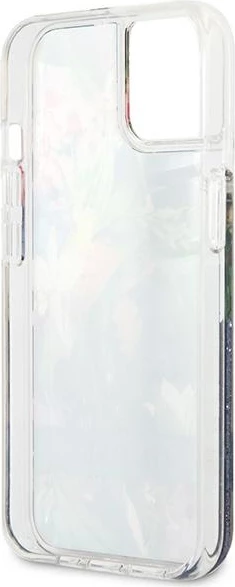Mbështjellës Guess Flower Liquid Glitter për iPhone 13 mini 5.4", i fortë, Blu