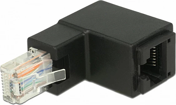 Adapter rrjeti DeLOCK RJ-45 mashkull 90° në RJ-45 femër, UTP, i zi