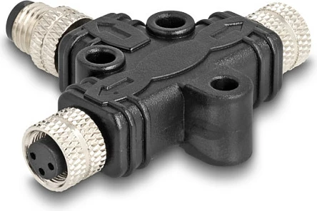 Splitter kabllo DeLOCK M8 T A-coded 3-pin, 1x mashkull në 2x femër, lidhje paralele, e zezë