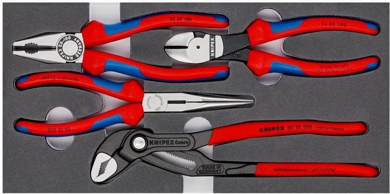 Set pincash Knipex 00 20 01 V15, 4 copë, 335 mm, 1.12 kg, kuqe/blu