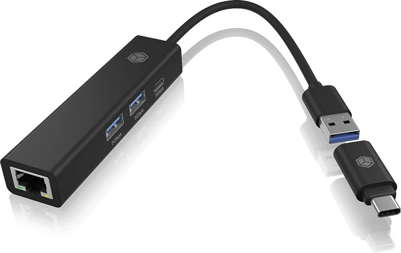 USB Hub ICY BOX IB-HUB1439, 2x USB 3.2 Gen1 + LAN Gigabit, me adapter USB-C, i zi