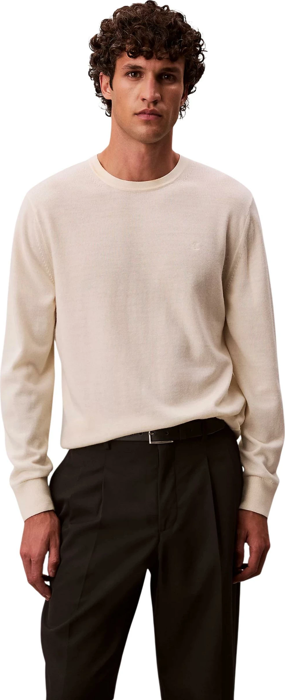 Xhemper për meshkuj Calvin Klein LS Merino Crew LV04LB305G, krem