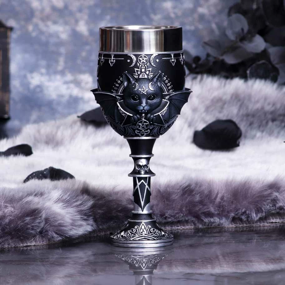 Kupë goblet NEMESIS NOW Malpuss 19.5 cm, rezinë me insert inox, e zezë
