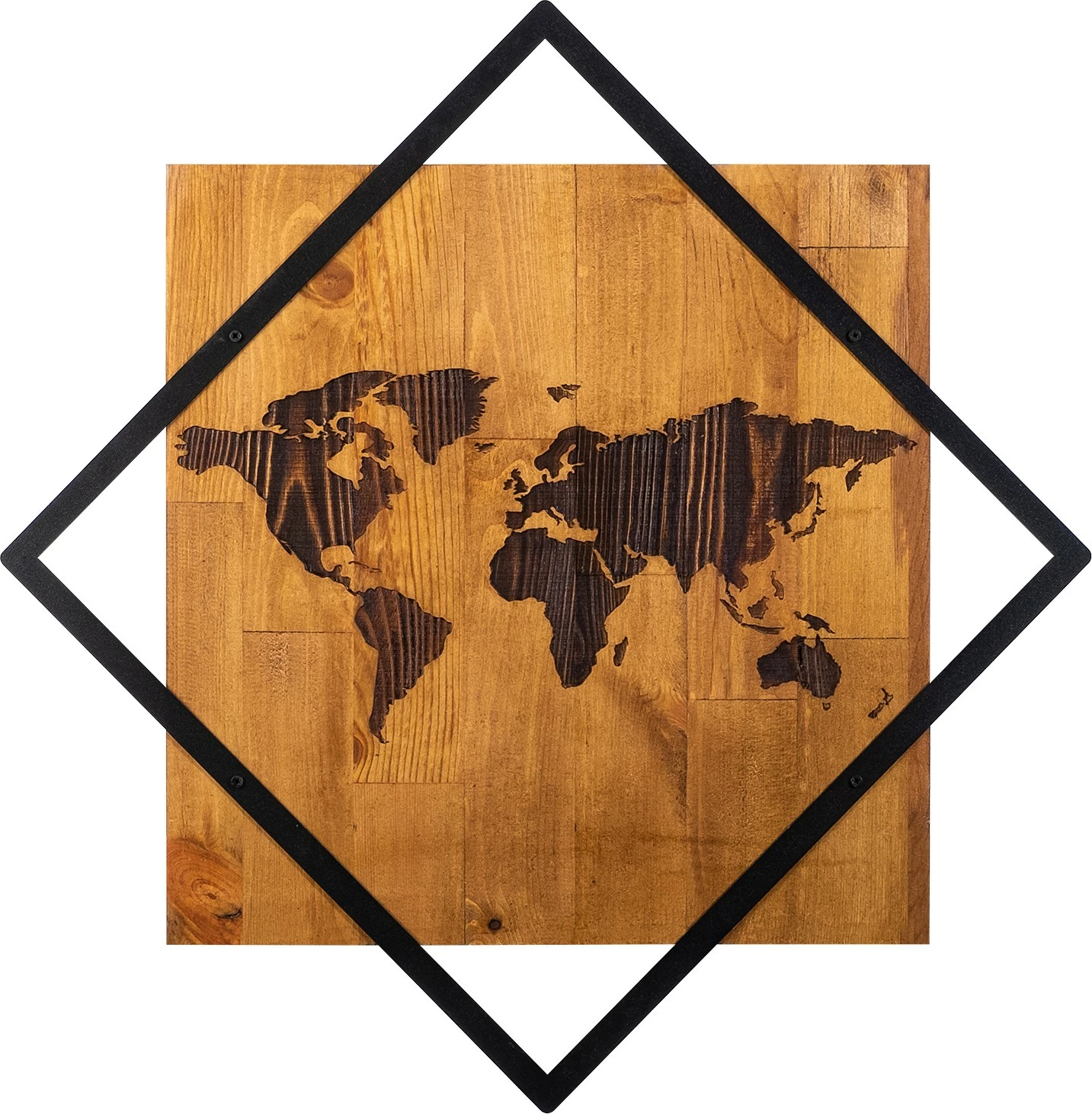 Aksesor dekorativ prej druri për mur, Wallity, World 2, ngjyrë arre dhe e zezë, 54x54cm