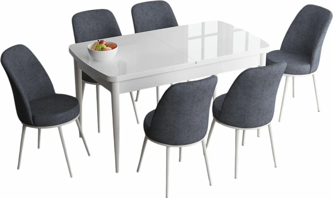 Set tavolinë me karrige për ngrënie, zgjatues, 7 copë, Skye Decor, Han, e bardhë, fume