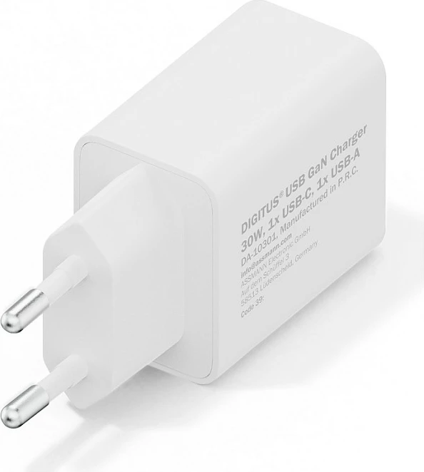 Karikues muri Digitus USB GaN 30W, 1x USB-C + 1x USB-A, i bardhë