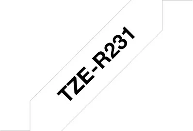 Kasetë shirit etikete Brother TZe-R231, 12 mm x 4 m, e zezë mbi të bardhë