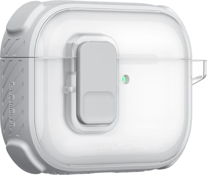Mbështjellës AmazingThing Titan Pro Mag për AirPods Pro 3, PC/TPU, me karabinë, i tejdukshëm, i bardhë