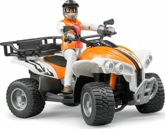 Lodër quad Bruder 63000 1:16 plastik, 16 cm, portokalli/bardhë, set me shofer
