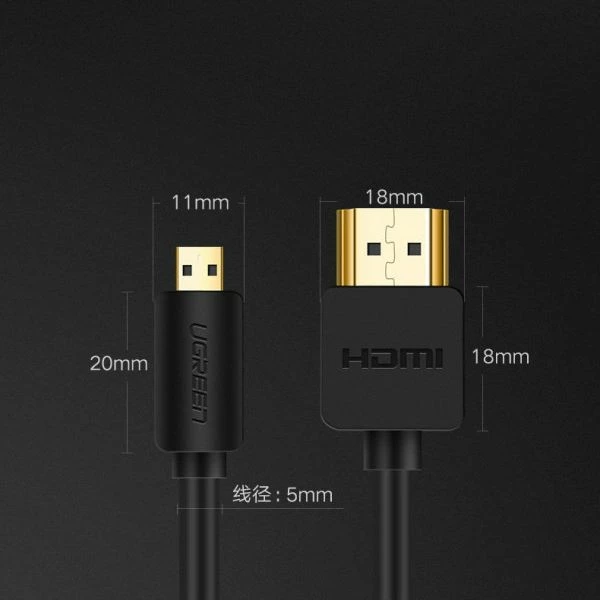 Kabllo HDMI Micro - HDMI Ugreen 54697, 1.5m, HDMI 2.0, 4K 60Hz, e zezë
