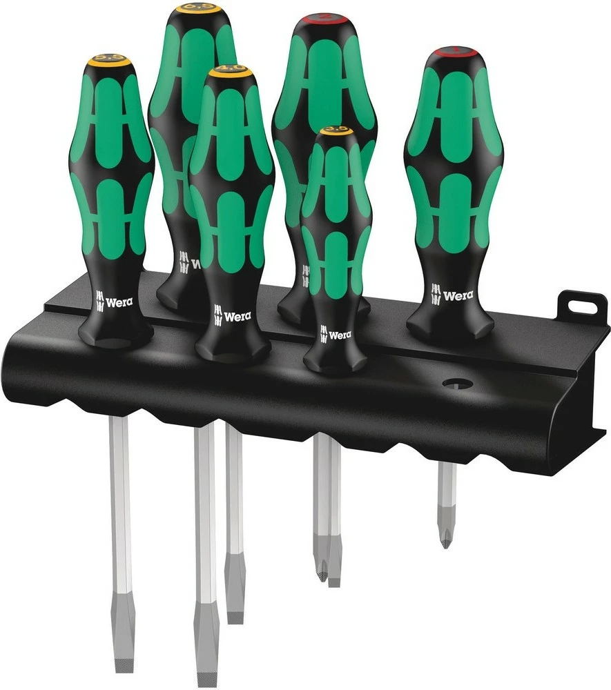 Set kaçavidash Wera 334 SK/6, 6 copë, dorezë e zezë/gjelbër