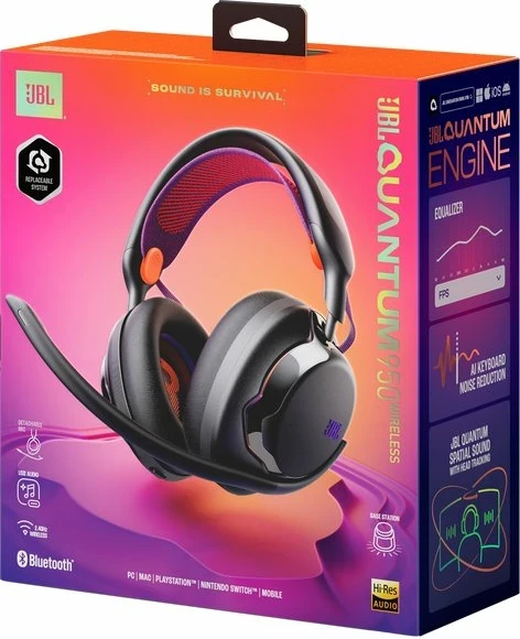 Kufje gaming JBL Quantum 950, wireless 2.4GHz + Bluetooth 5.3, ANC, 50mm, me mikrofon dhe base station, zi/vjollcë