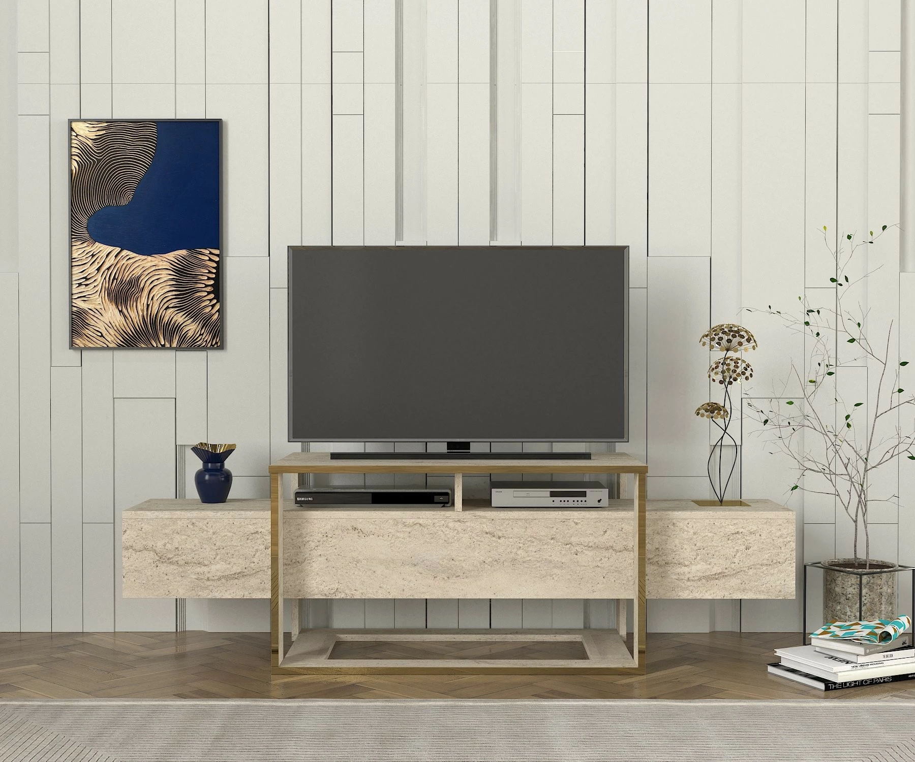 Komodë TV Hanah Home, ngjyrë travertin, Bianco