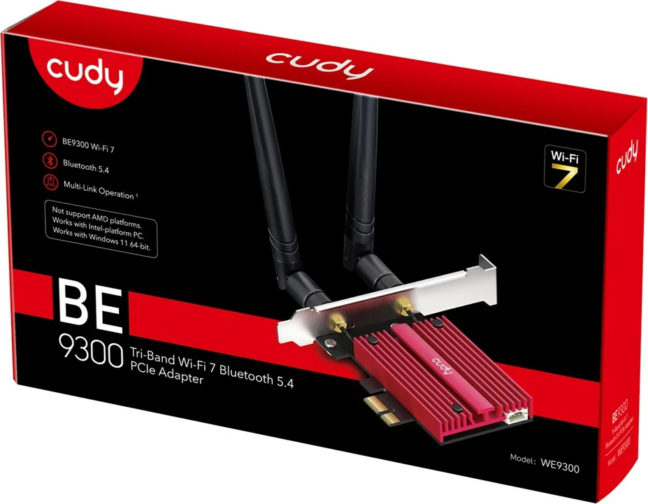 Kartë rrjeti Cudy WE9300, PCI, Wireless/Bluetooth, me antena të jashtme, e kuqe