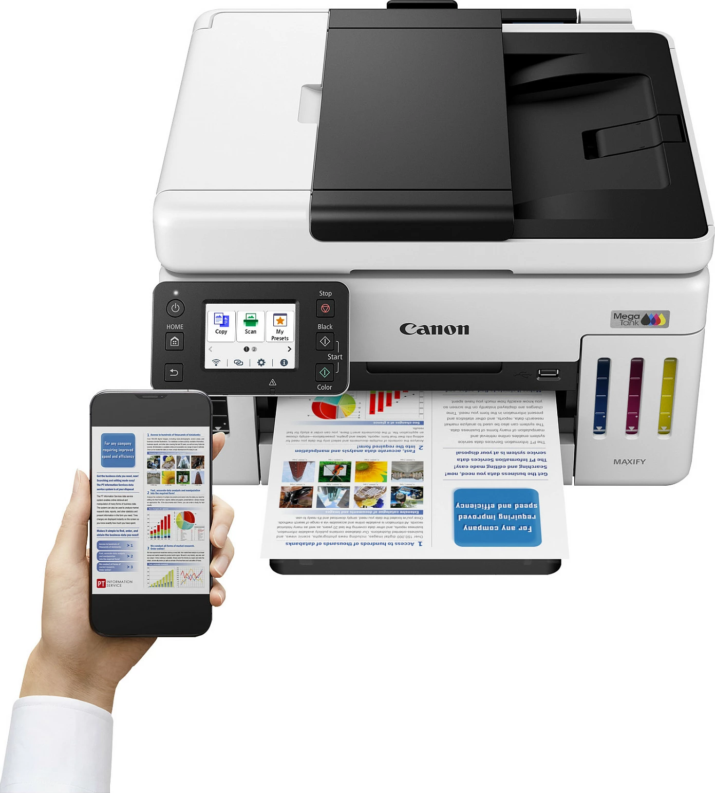 Printer multifunksional Canon MAXIFY GX6150, Inkjet me ngjyra, A4, Duplex, Wi‑Fi/Ethernet, bardh e zi