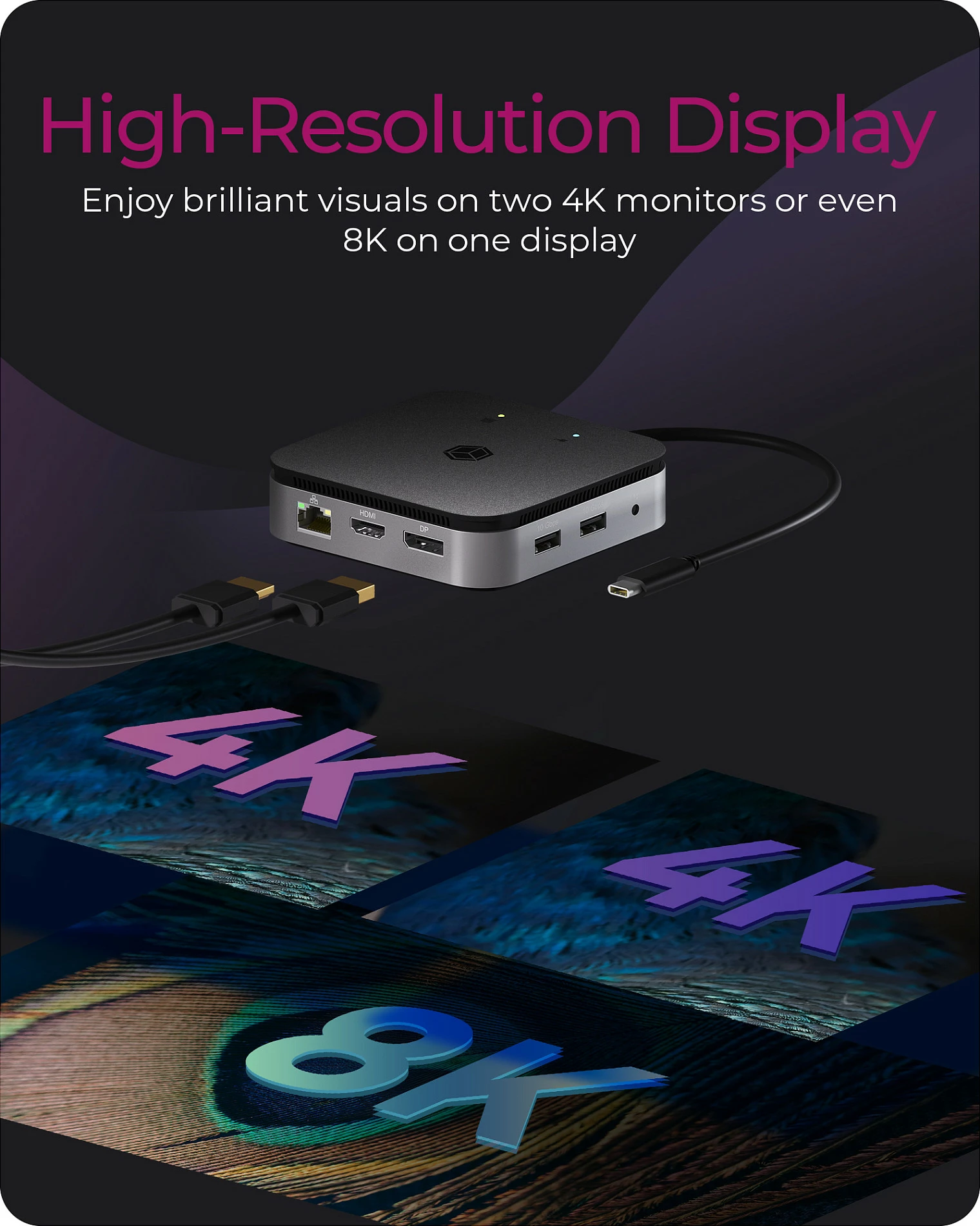 Docking station ICY BOX IB-DK8801-TB, USB4, 7 porte, 60W, anthracite