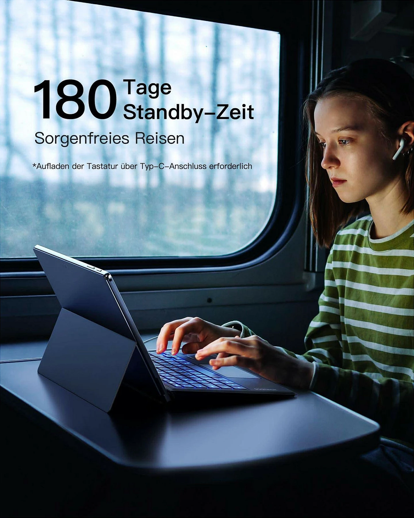 Tastierë Inateck për Surface Go 1-4, QWERTZ, me touchpad, gri