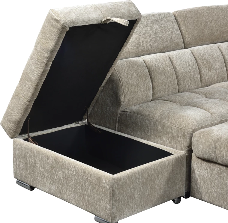 Kënd-sofë krevate me kënd të djathtë Nuvora, me hapësirë për depo, kadife korduroj, bezhë, 244x225x79cm