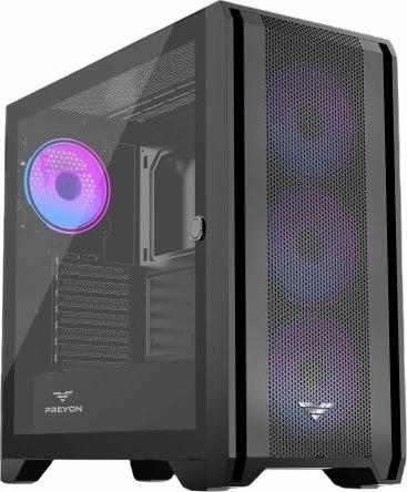 Kasë PREYON Nest Windy+ PRENWP04B, Midi Tower ATX, 4x120mm ARGB PWM, USB-C, e zezë