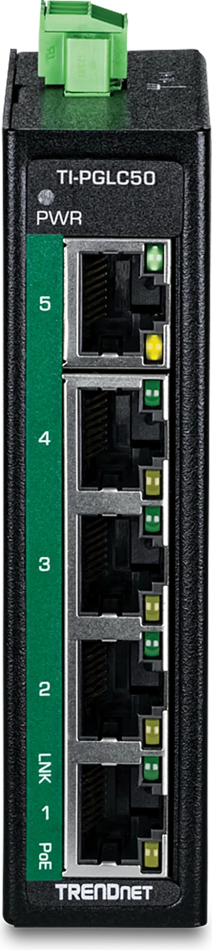 Switch industrial TRENDnet TI-PGLC50, 5-Port Gigabit PoE+, DIN-Rail, IP30, i zi