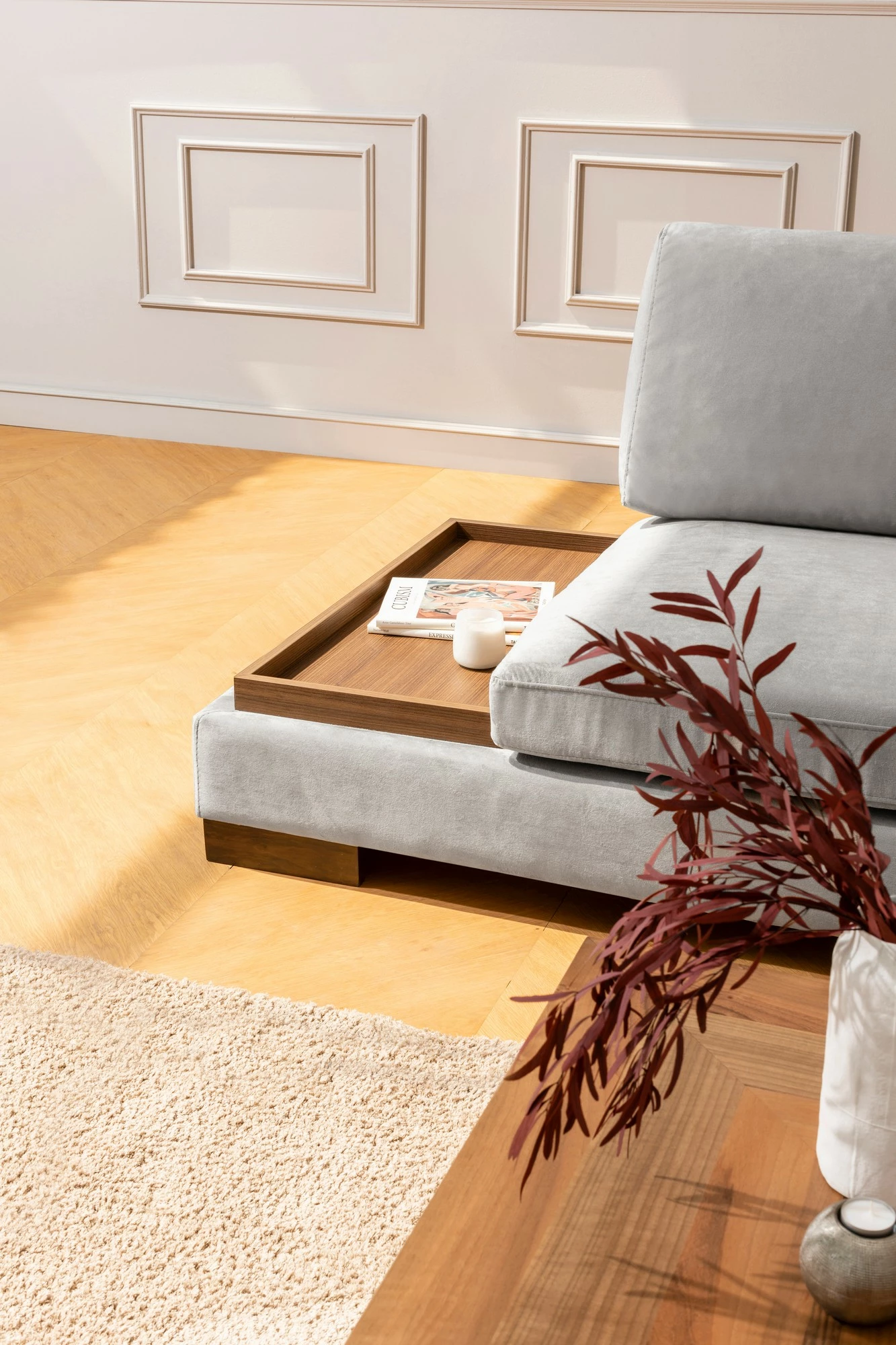 Këndare Atelier del Sofa Tulip, këndore e djathtë pa pouf, ngjyrë gri e çelët