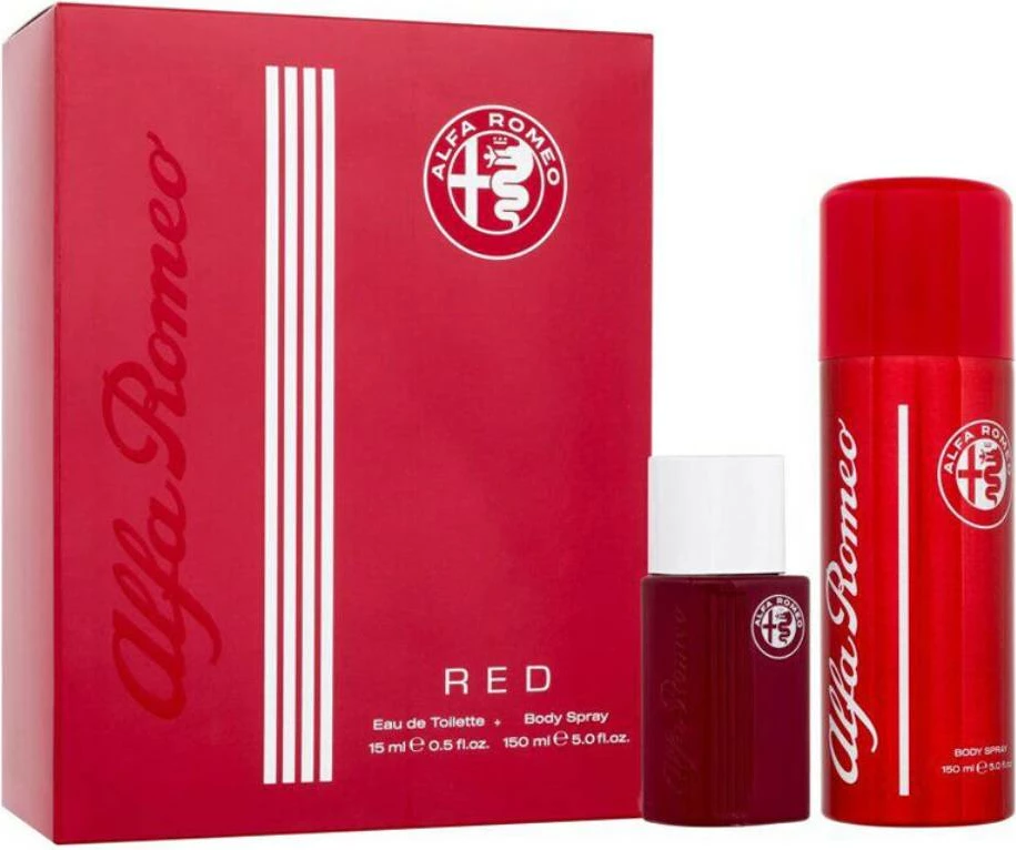 Set Eau de Toilette dhe body spray Alfa Romeo Red për meshkuj 15ml + 150ml